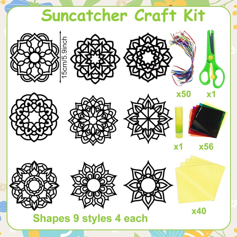 EggSun 36 Sets Mandala Suncatchers Craft Kit for Kids Adults Ornaments Stained Glass Window Arts and Crafts Paper Kit for VBS Classroom Holiday Birthday Projects Home Party Decorations Ages 4 8 12 - Image 4